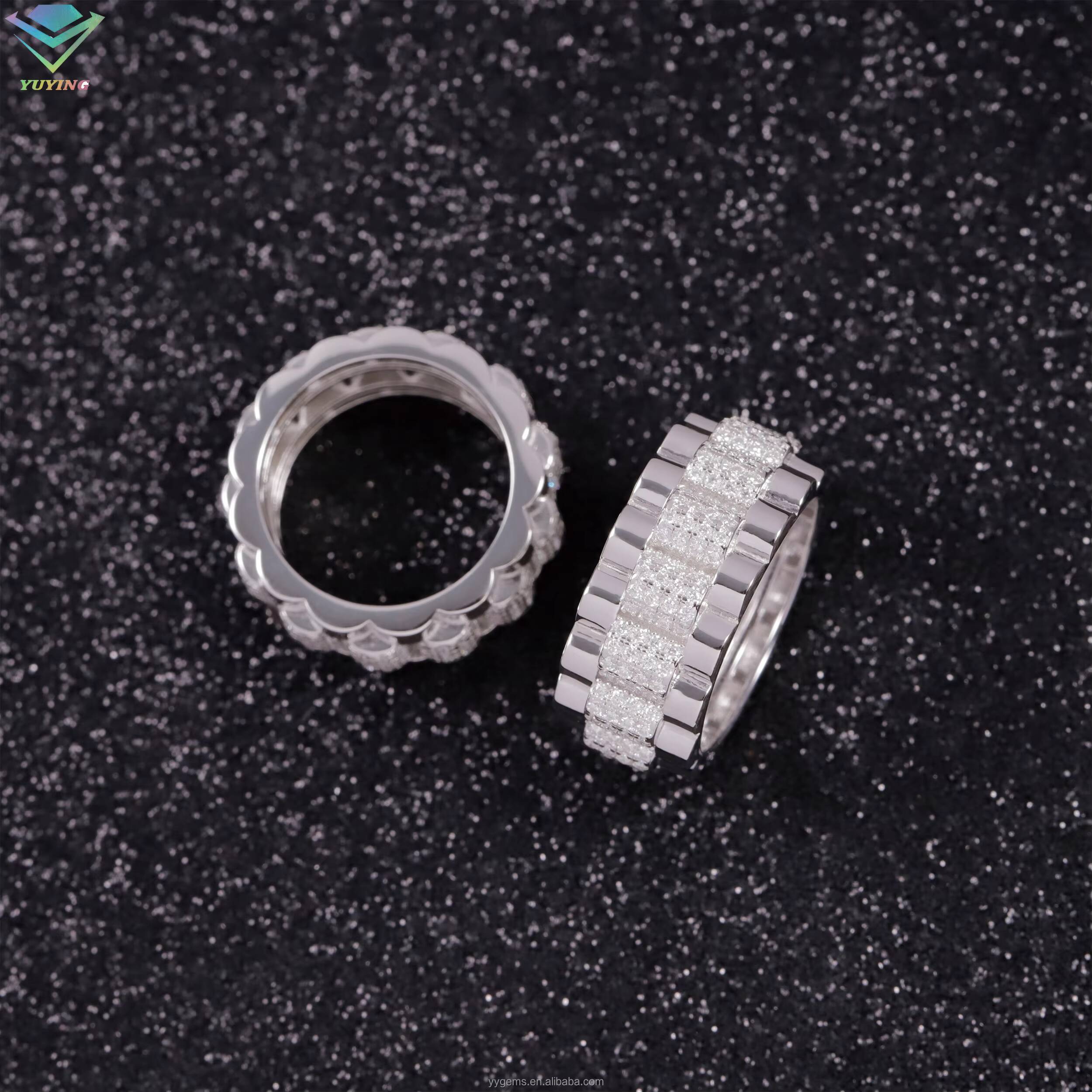 New Arrival Mossanite Ring Fine Jewelry 925 Sterling Silver Hip Hop Ring for Men Women VVS Moissanite Diamond Cuban Ring