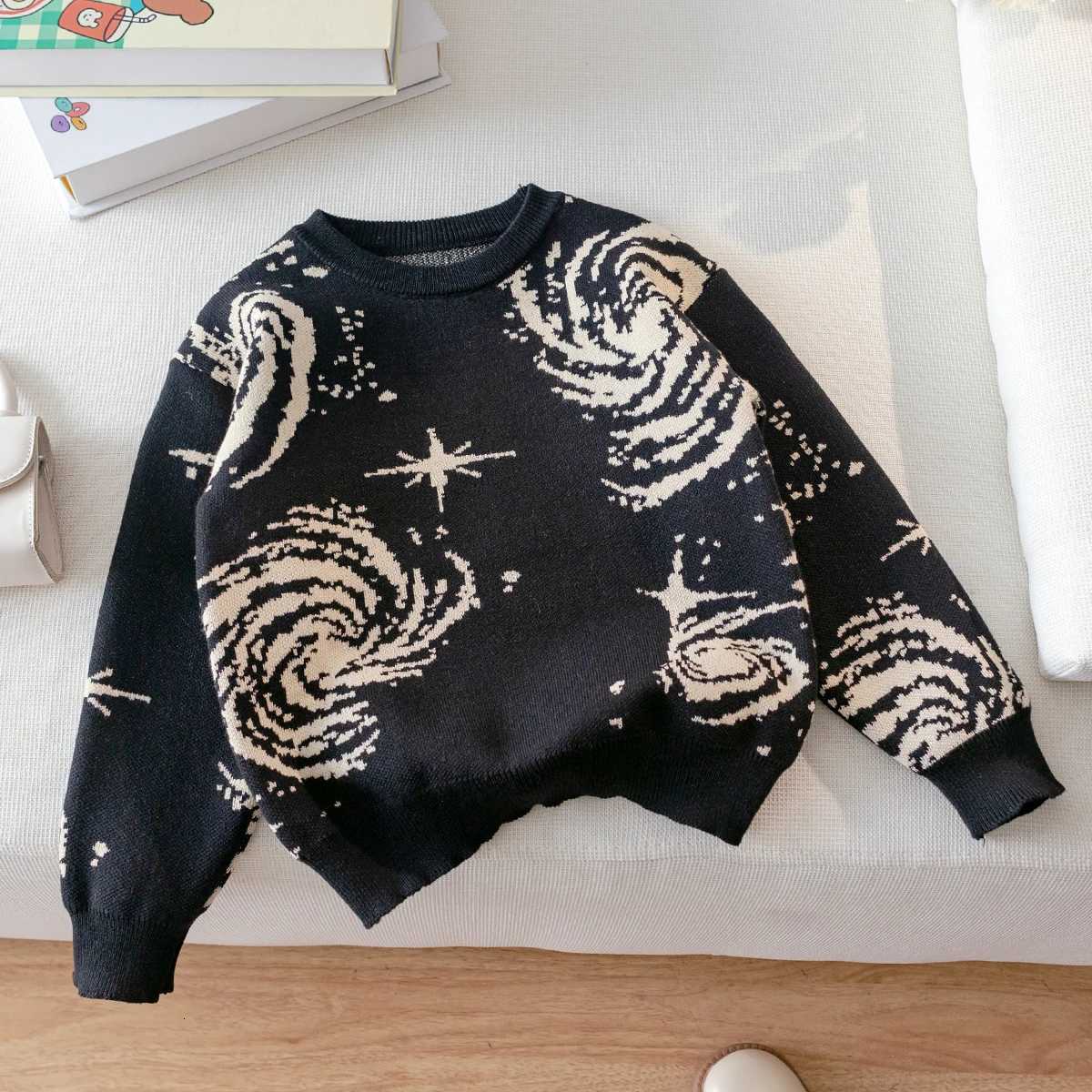 Fashion Boys street style vortex star pattern sweater knitted pullover suitable for daily versatile in spring autumn and winter Y251110