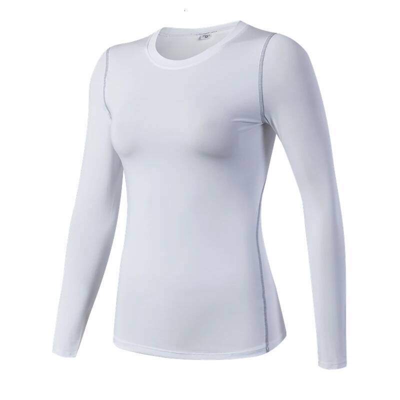Base Layer Fitness Sport Quick Dry Women long Sleeves Top Gym jogging lady T-shirt Train Workout Clothing White Yoga Shirt