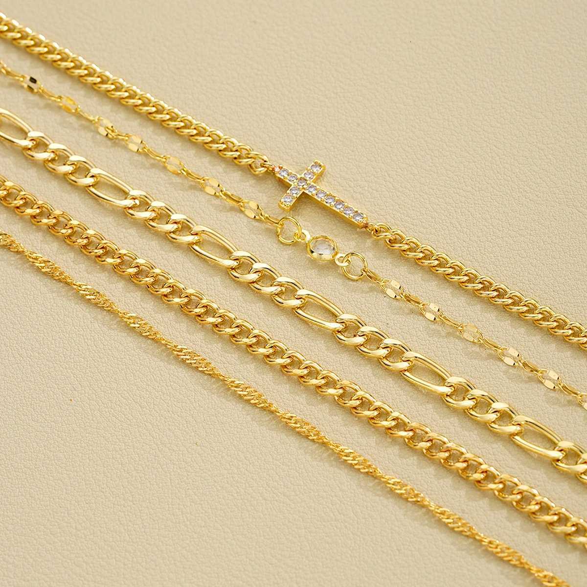 5pcs Fashion Zircon Cross Charm Bracelet Set Elegant High Quality Gold Color Multilayer Bracelets For Women Daily Wear JewelryT251110