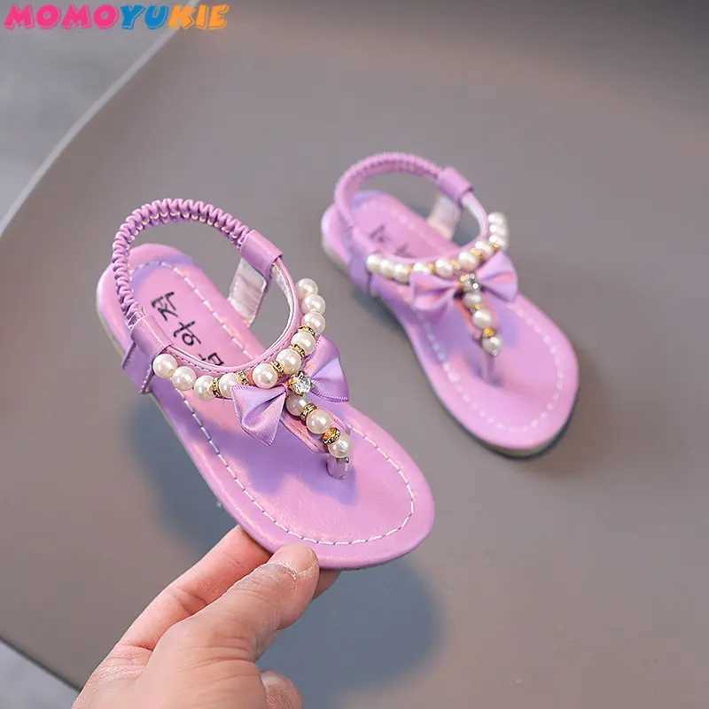 Summer Girls Shoes Beads Apartment Flip Princess Shoes Baby Shoes CHIldrens Sandals CHIldrens Wedding Shoes Pink Z250410
