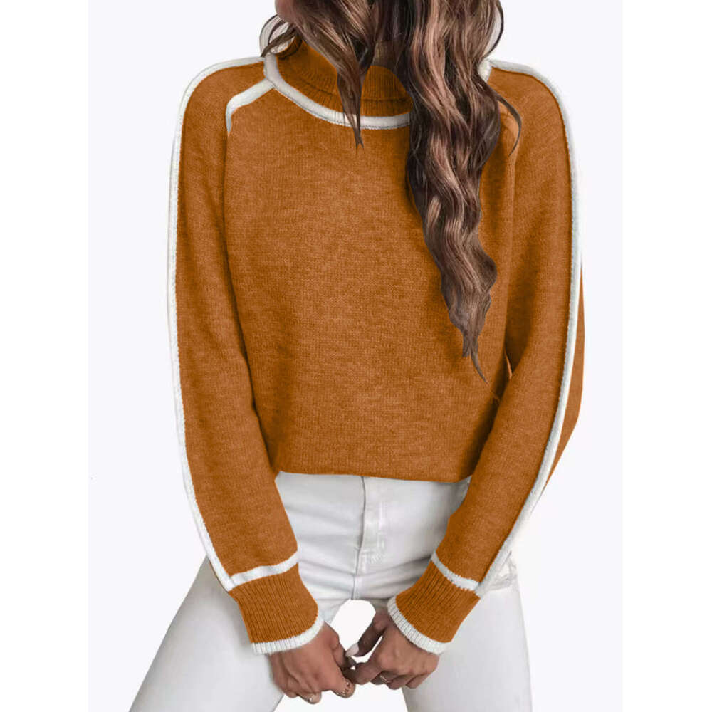 Cross-Border Autumn Winter Knitted Women's Pullover Long Sleeve Turtleneck Top Solid Color Loose Casual Versatile Sweater