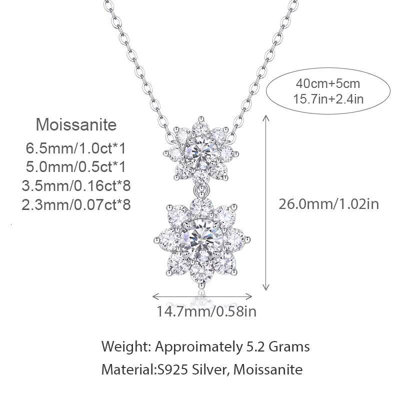 New Model Elegant Double Flower S925 Sterling Silver Women Wedding Pendant Necklace Round Cut White Moissanite Necklace