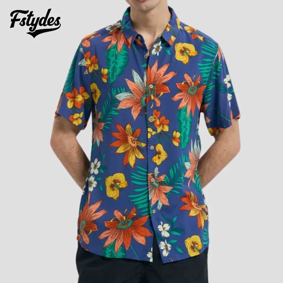 Mens Hawaiian Short Sleeve Lapel Casual Shirt Top New Motorcycle Shirt For Men X250410