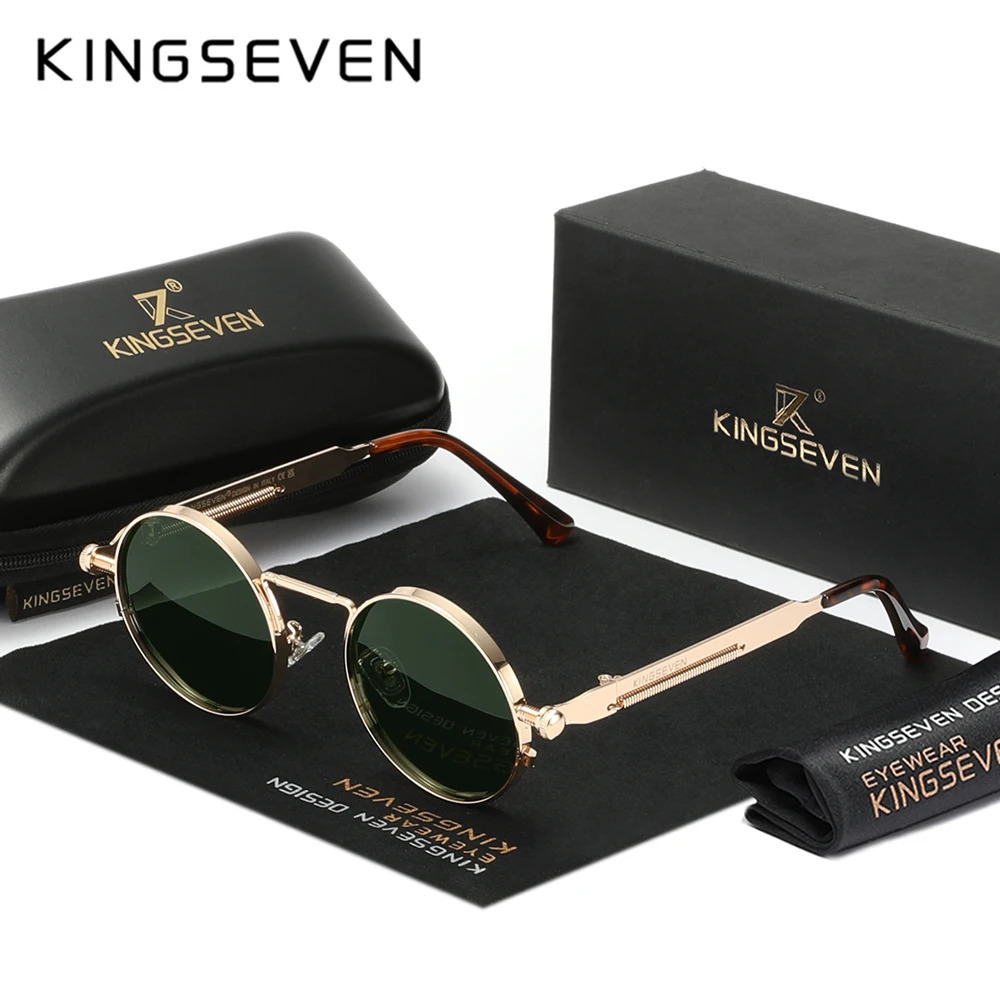 KINGSEVEN Mens Round Sunglasses Polarized Steampunk Womens Retro Style UV400 Eyewear Accessories Oculos 250410