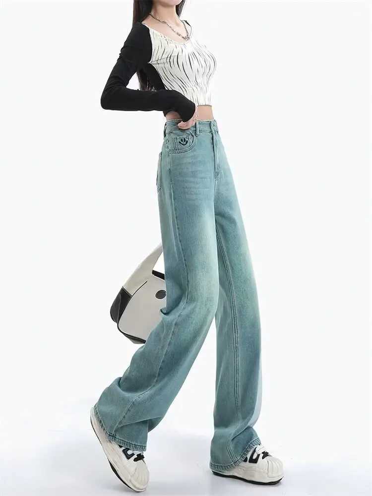 Women Comfortable Thin Denim Pants New Female Vintage Mid Waisted Jeans Pants Girls Smile Edition Straight Leg Jeans Trousers C251110