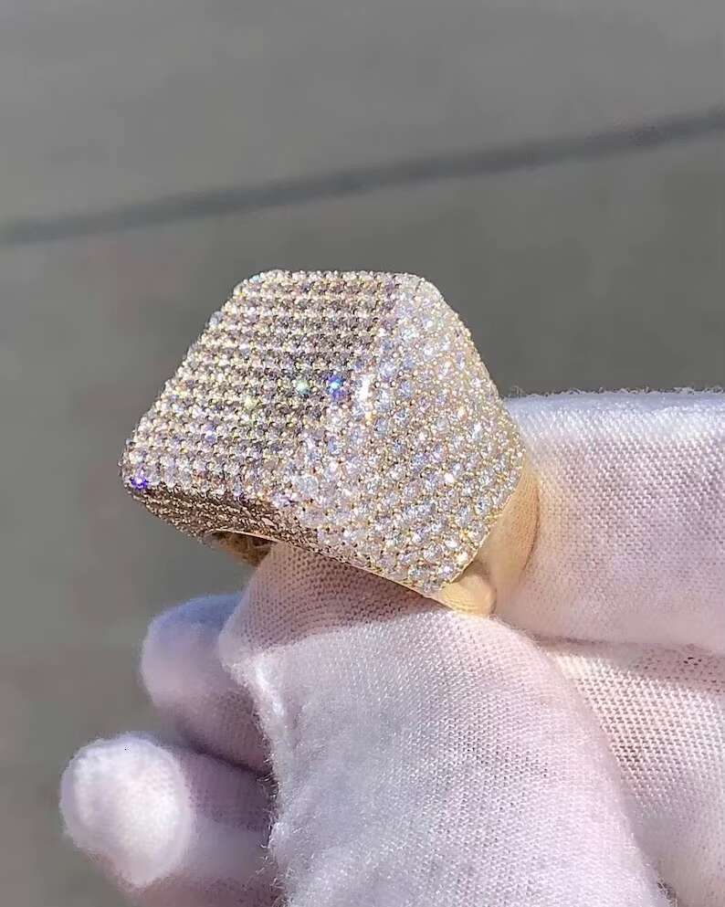 Hit Hop Jewelry Ring Fully Iced Out VVS Round Diamond Ring Bustdown 925 Sterling Silver Casual Rings for Men