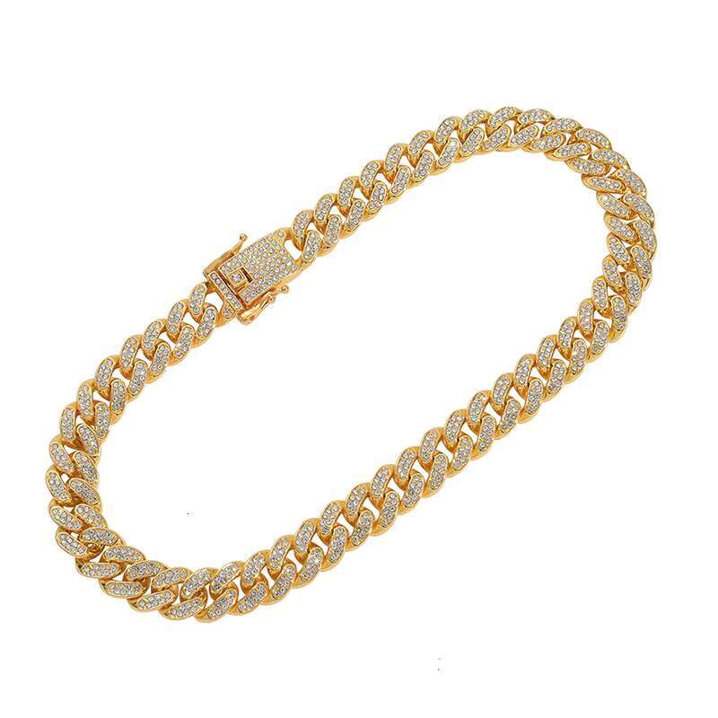 Hip hop 13mm gold and sier straight pull pearl rap necklace for men, Miami fork fully chilled paved rhie Cuban chain accessory