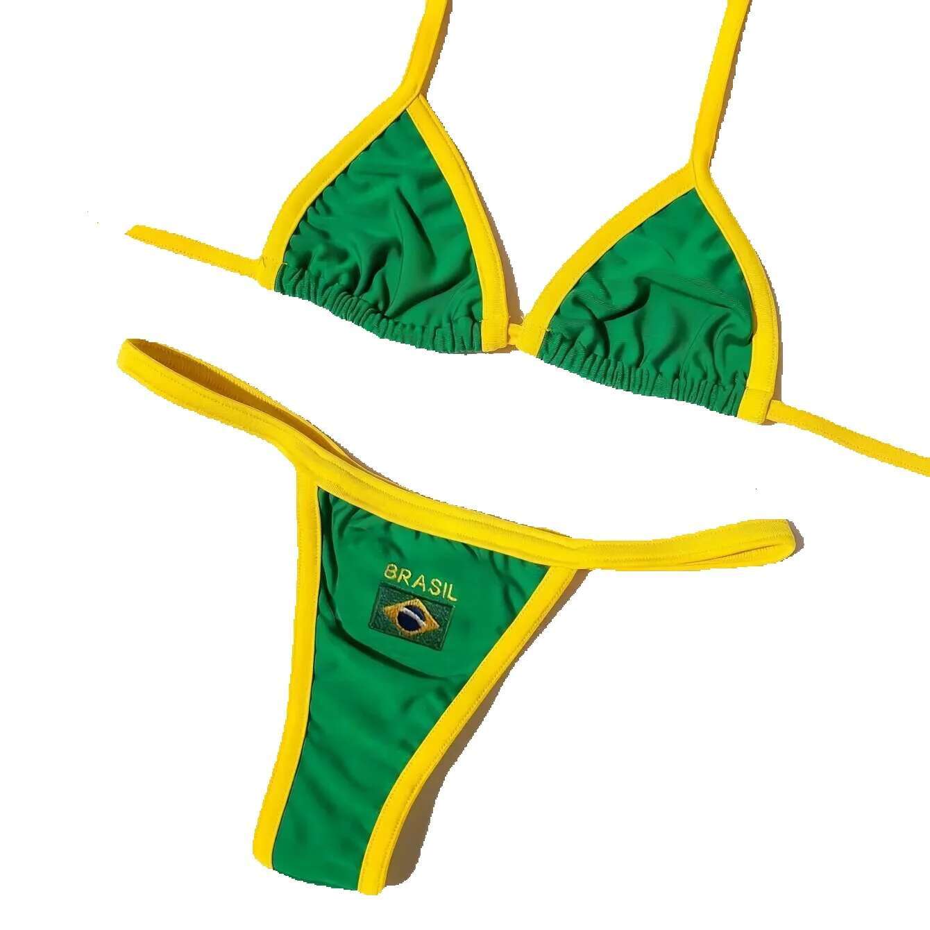 Ruotonsept sexy embroidery Brazilian flag comparison split bikini women's patchwork swimsuit spicy girl set summer beach outfit