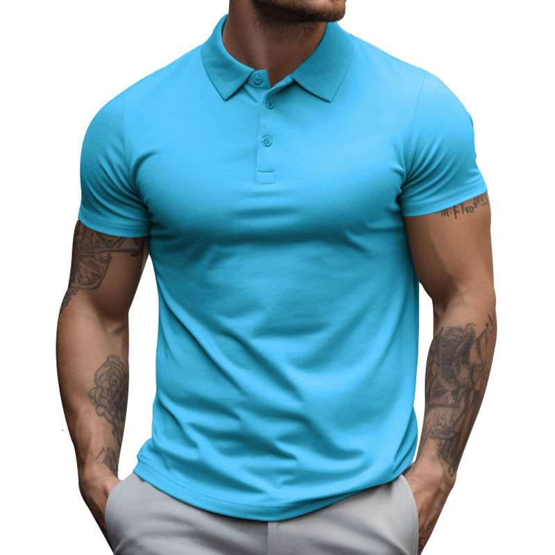 Tem 2025 Summer New Mens Short Sleeve Collar T-shirt Mens Loose Large Solid Color Polo Shirt