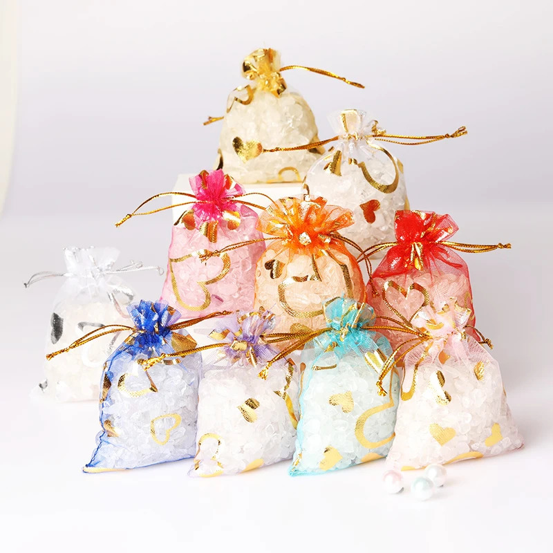 50pcs Hearts n Organza Bags Drawable Wedding Party Decoration Gift Pouches Jewelry Packaging 799121116cm 251110