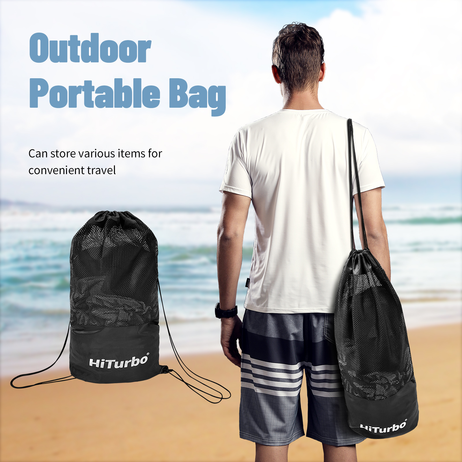 HiTurbo Mesh Gear Bag for Snorkel Equipment, Mesh Dive Bag Scuba Diving Bag Snorkel Bag Backpack for Snorkeling Gear, Fins, Swimming Gear, Beach and S