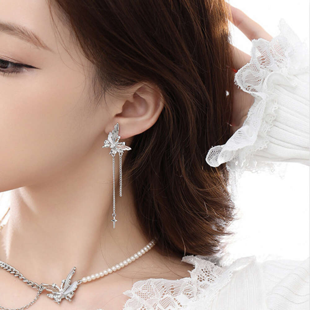 Super Fairy silver Butterfly 925 Sterling Silver High-end Long Wholesale Minimalist Ins Style Fashion Tassel Earrings for Women