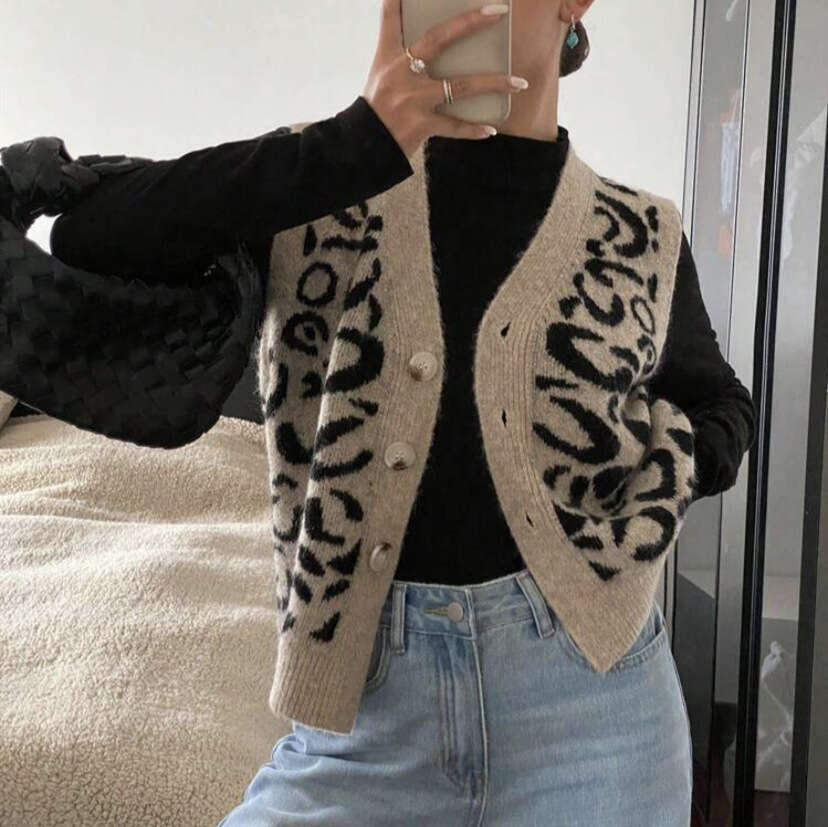 Amazon Cross-Border European and American Autumn Winter New Women's V-Neck Single-Breasted Loose Versatile Knitted Sweater Vest