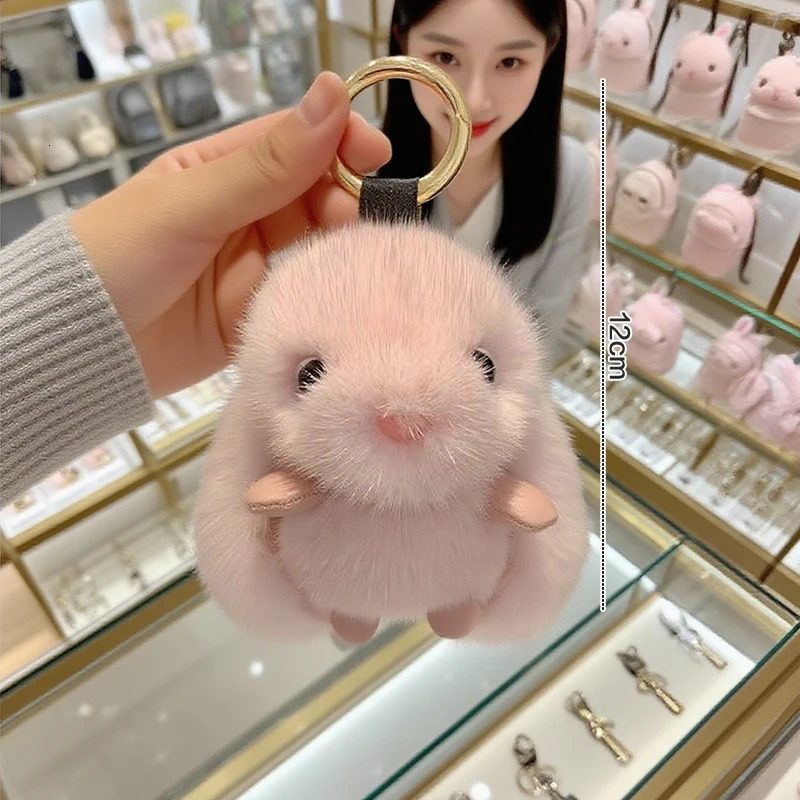Cute Fluffy Rabbit Keychain Pendant Womens Fluffy Rabbit Bag Charm Pendant Couple Car Keychain Jewellery Gift 251110