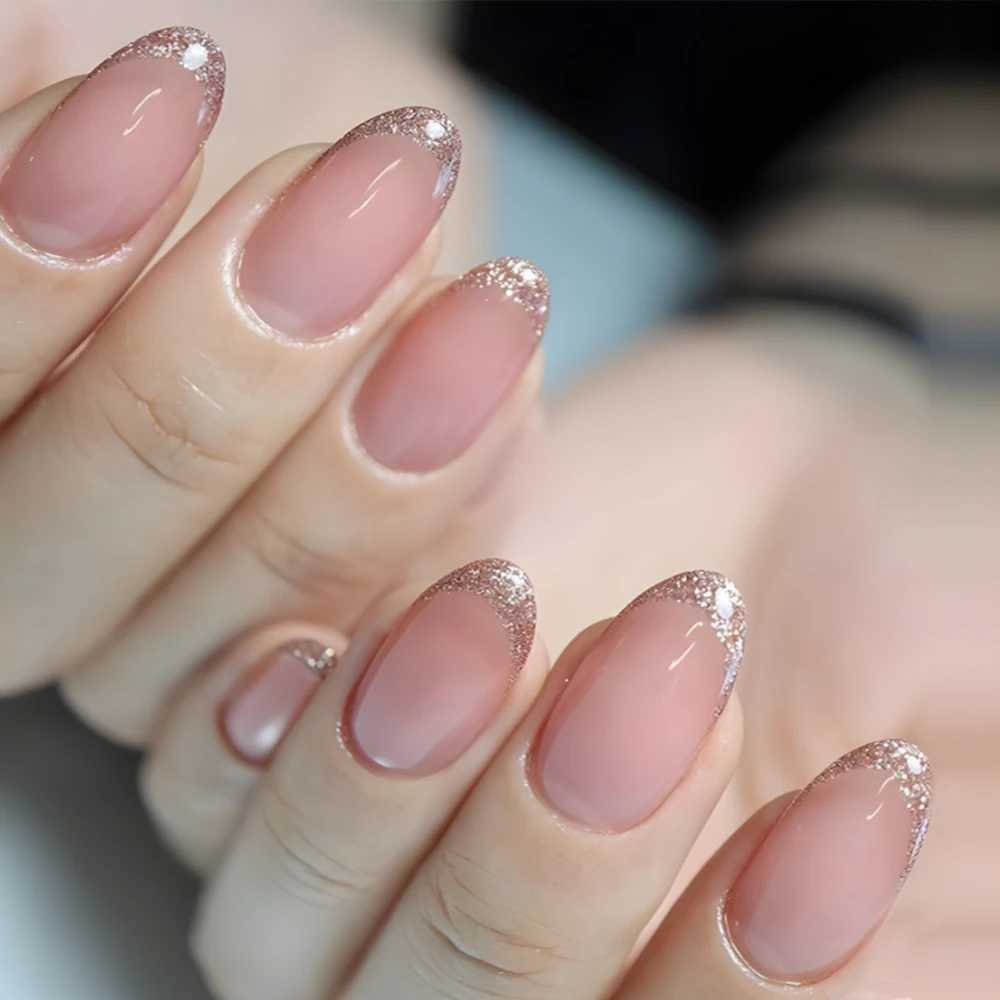 24 pieces of short squeeze nails with pink gradient stripe pattern fake nails with smooth artificial finger manipulation fake nails W250410