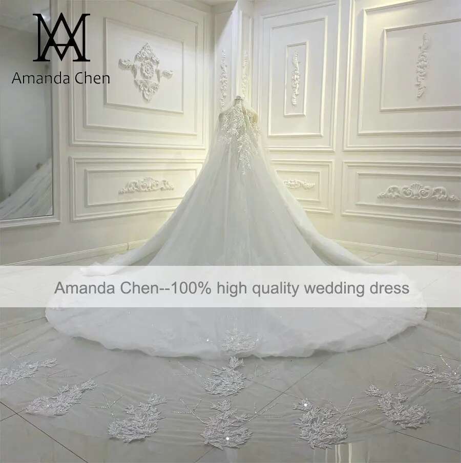 Customized AM972 High Quality Custom Made Off Shoulder Lace Applique Crystal Wedding Dress