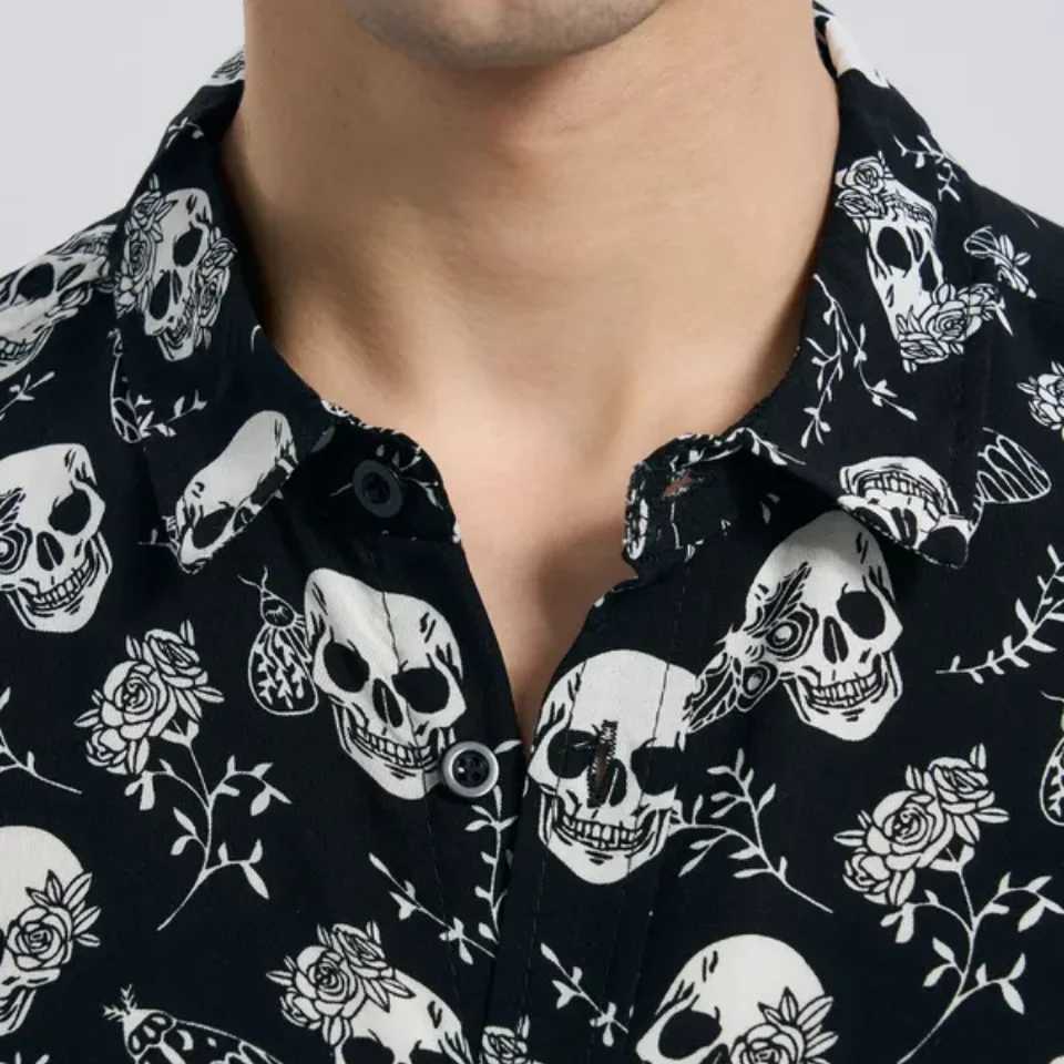 Mens Hawaiian summer short sleeved casual daily sublimation skull print mens street clothing S-5XL X2504101