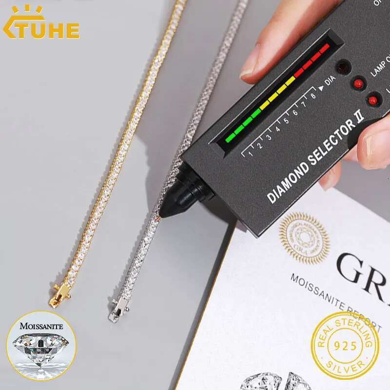 TUHE Unisex 2mm-2.5mm-3mm VVS1 Moissanite Tennis Necklace S925 Silver Diamond Necklaces For Men Women Pass Diamonds Test