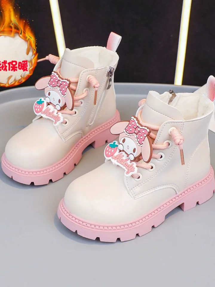 Sanrio Princess Shoes Cute Kuromi Melody Girl Leather Boots Non-Slip Autumn Winter New Children Short Cotton Boots Cotton Shoes H251110