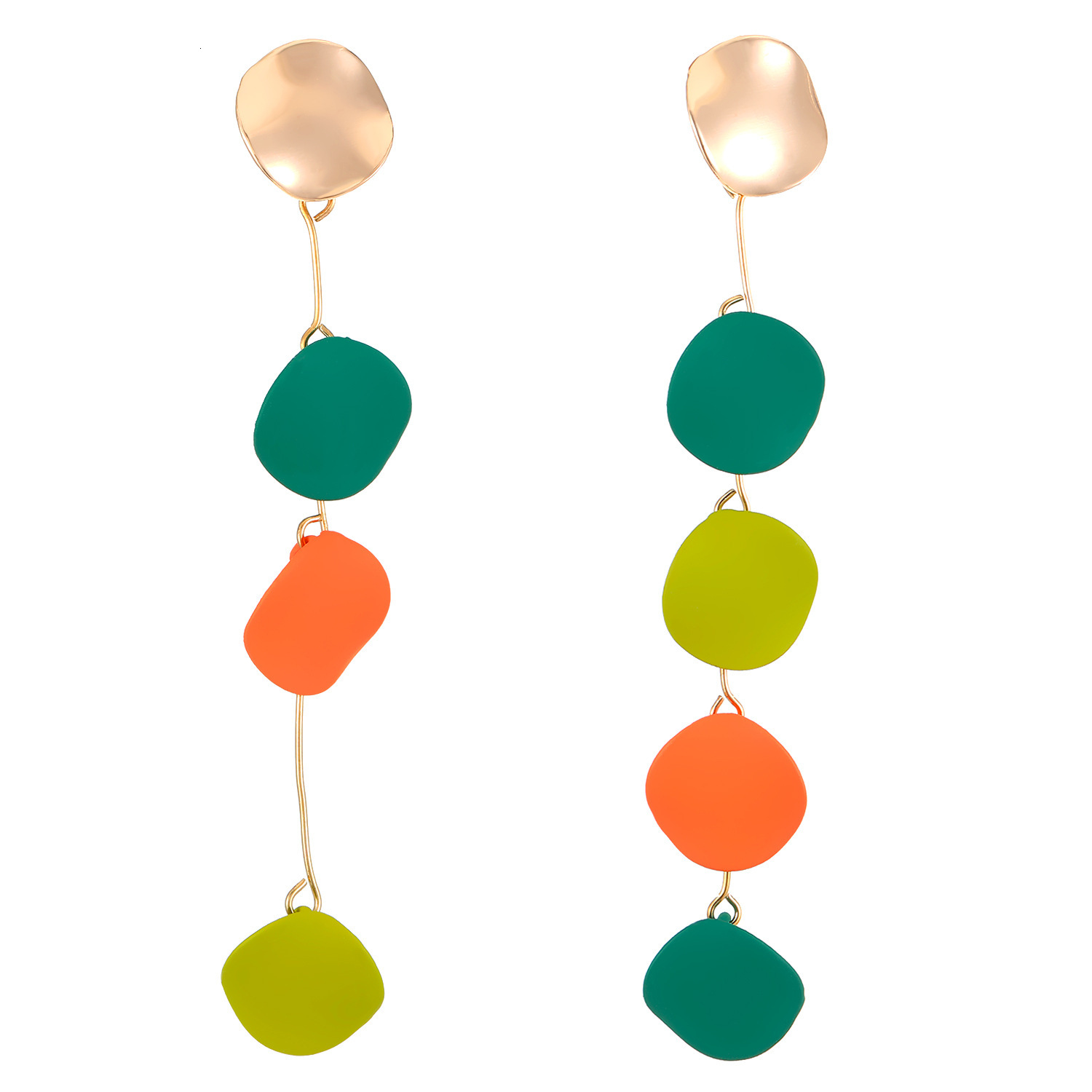 New High-End Niche Style Colorful Asymmetric Contrast Color Round Metal Long Stud Earrings for Women