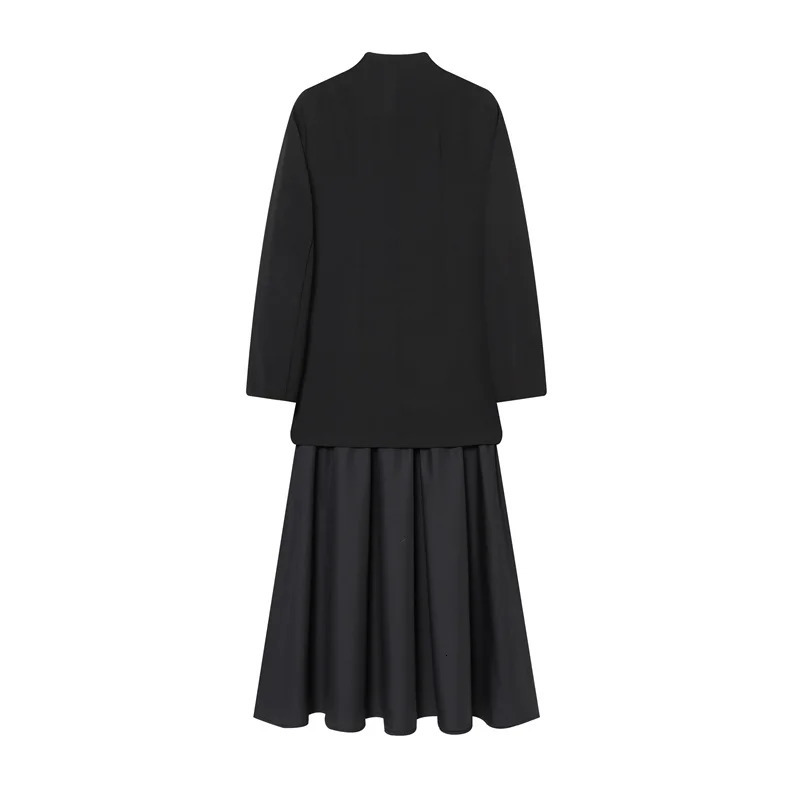 Womens Dress Autumn Style Black LongSleeve Patchwork Blazer Long Elegant Socialite 251110