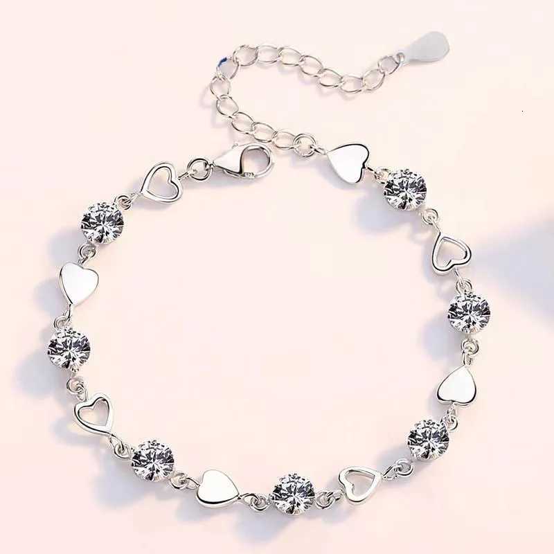 Luxury 925 Sterling Silver Heart Zircon Bracelet for Women Korean Fashion Sweet Cool Hollow Heart Bracelets Party Jewelry GiftsT251110