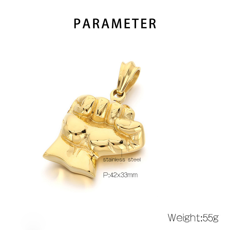 Retro Fitness Fist Pendant Necklace Stainless Steel Gold Plated Mens SportsJewelry