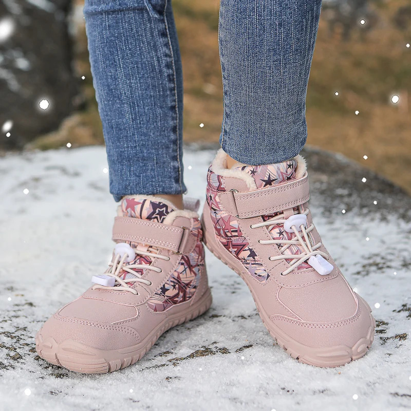 Childrens Barefoot Snow Boots Wide Toes Winter Insulated Waterproof Fur Lining Shoes Suitable for Boys and Girls in Cold Weather Outdoor Sports Shoes 