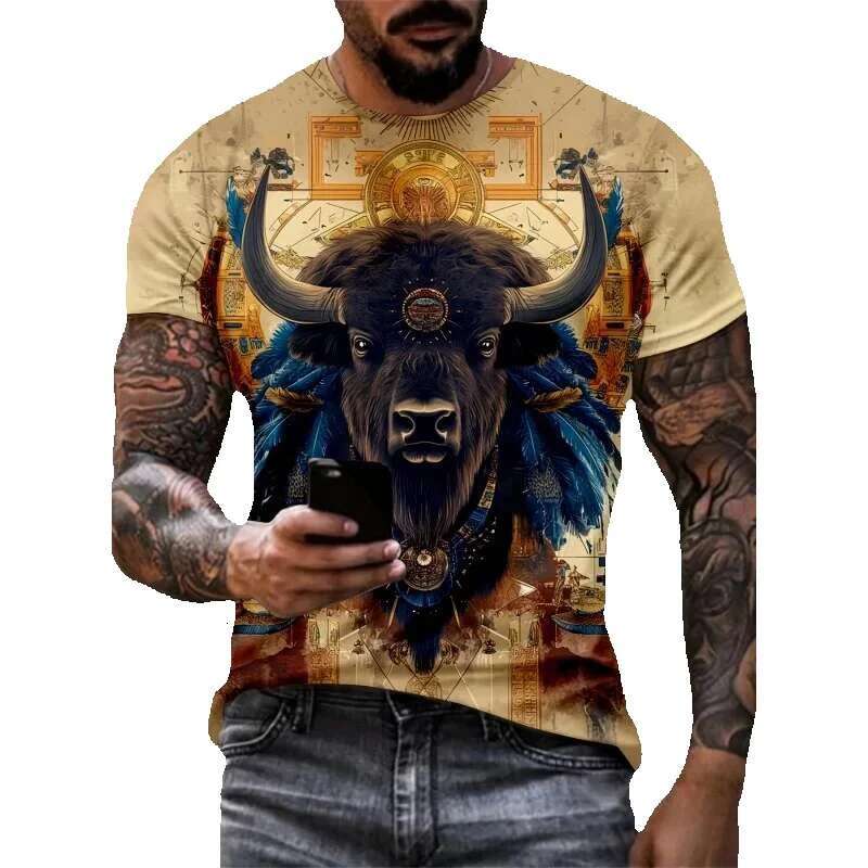 American men's 3D retro cow and sheep college T-shirt, summer street, short sleeved, round neck, Y-ADT T-shirt