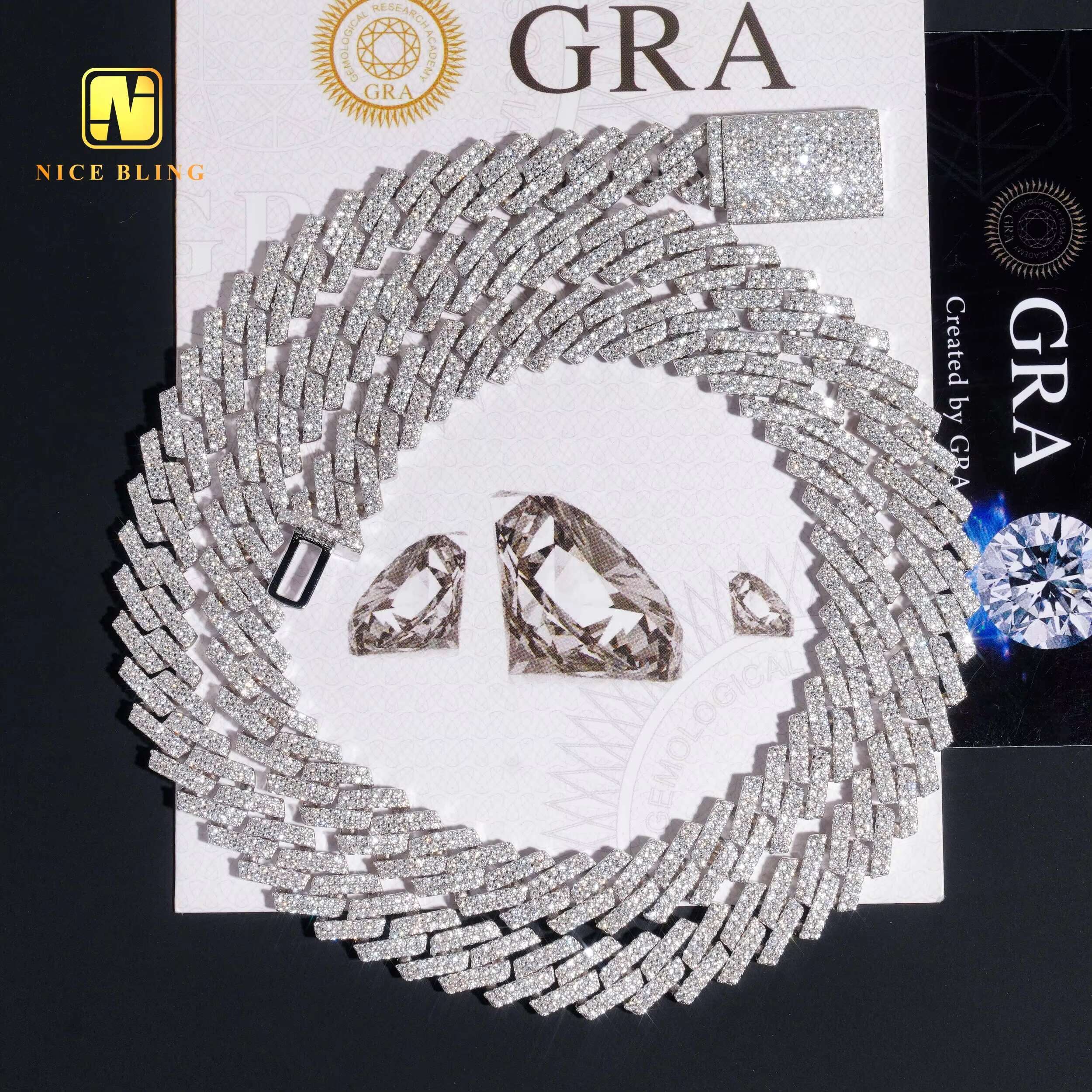 Fashion Men Cuban Link Chains 925 Silver Jewelry Hip Hop Necklace Rhodium Plated 10mm Moissanite Diamond Necklace Bracelet