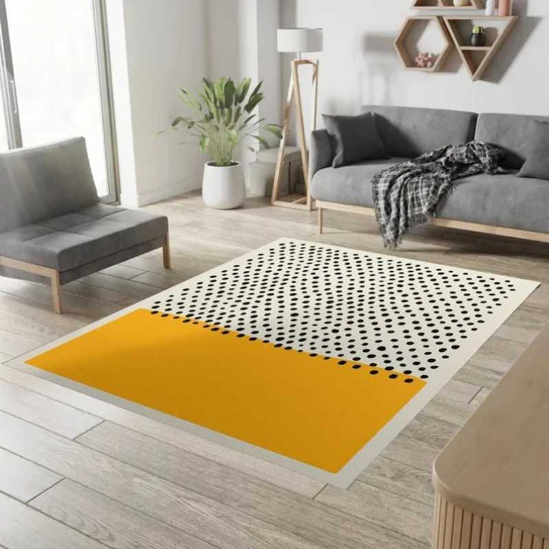 Bold Yellow Black Geometric RugMid-Century Modern Living Room Decor Scandinavian-Inspired Abstract Area Rug for Stylish Homes Y251110