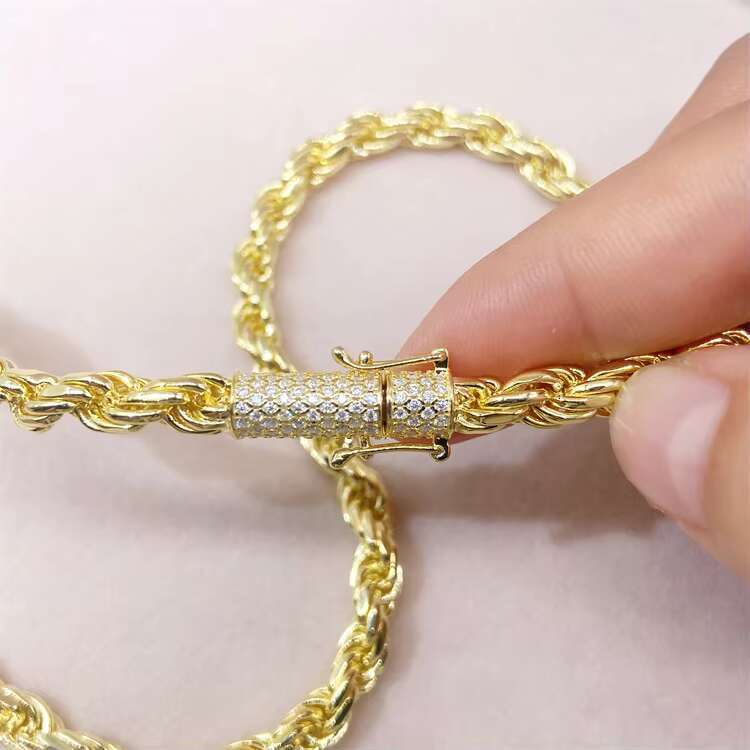 Hip Hop Necklace 6mm Width 925 Sterling Rope Chain VVS Moissanite Diamond Rope Chain Necklace