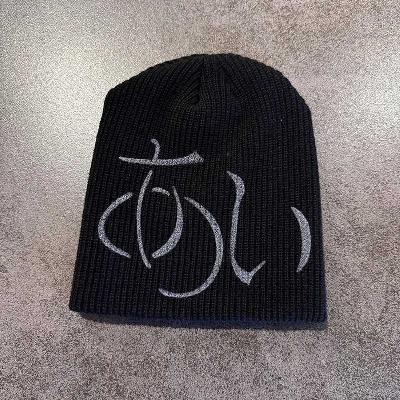 Y2K Japanese Sanskrit Letter Print Knitted Hat Autumn and Winter Street New Unisex Warm Personal Versatile Fashion Niche BeaniesXJ251110