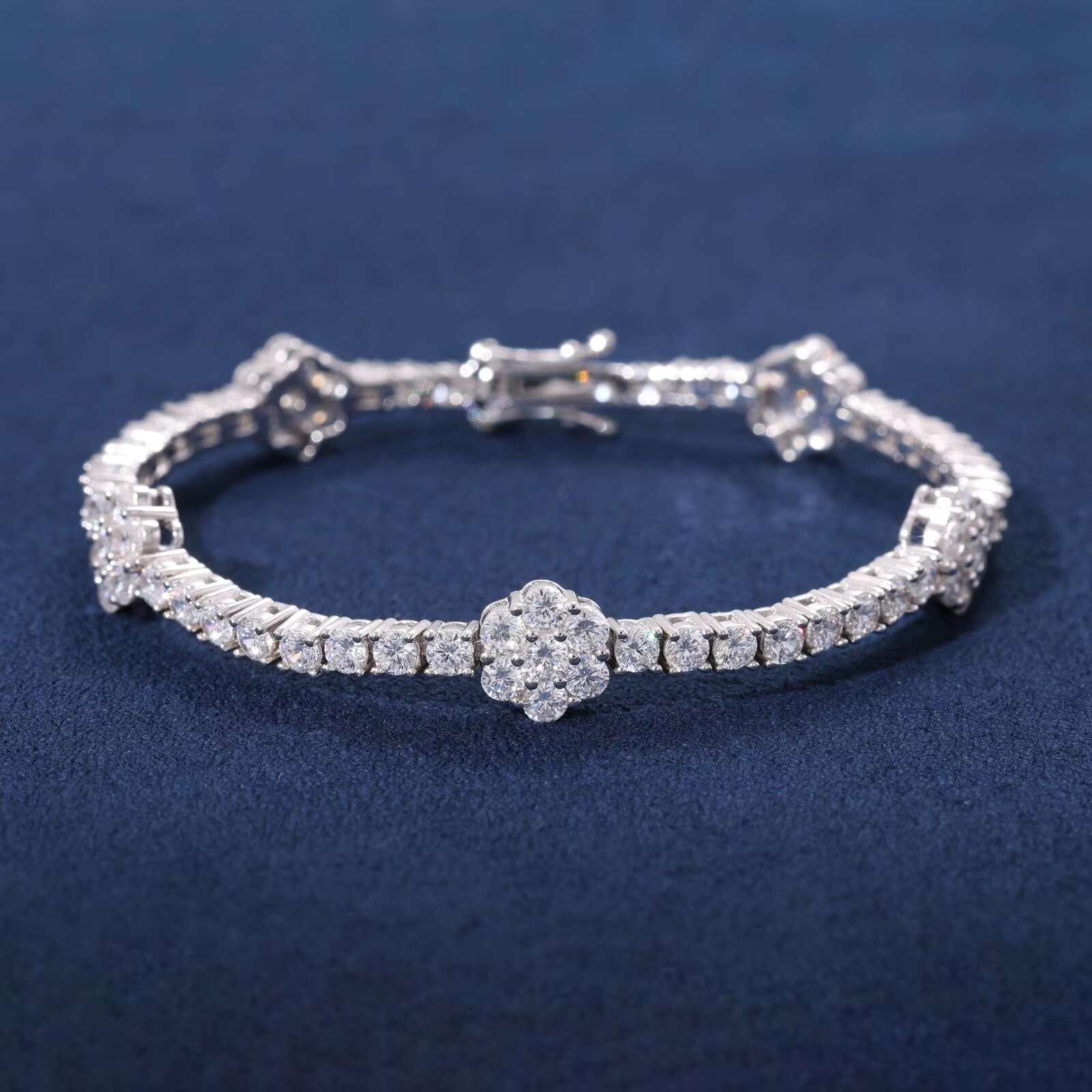 Fine Flower 3mm VVS D Moissanite 925 Sterling Silver Tennis Bracelet Gold Silver Plated Vintage Style for Gifts Parties