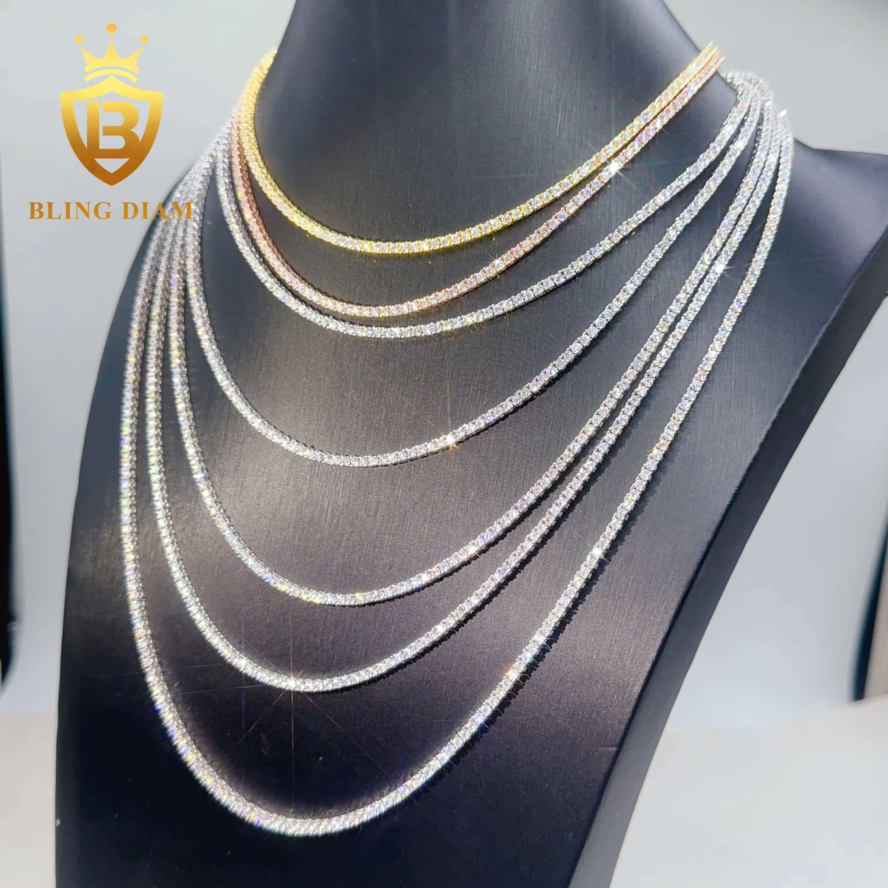 Pass Diamond Tester 925 Sterling Silver Hiphop Chain 2mm 3mm 4mm 5mm 6.5mm VVS Moissanites Diamond Fashion Tennis Chain