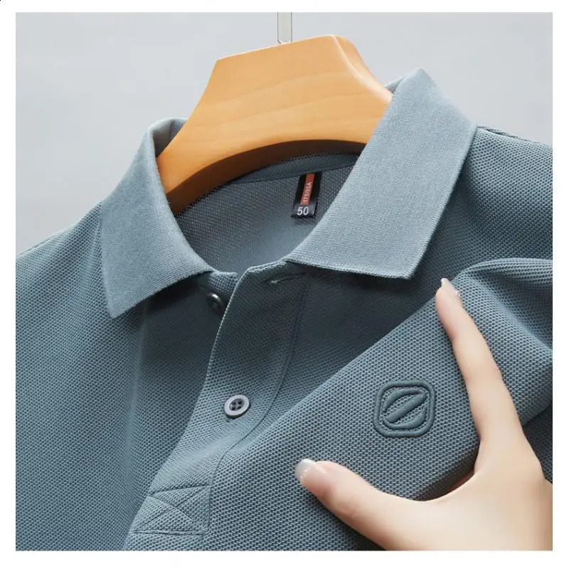 2025 Summer Selling Embroidered Mens 100% Pure Cotton Ice Silk Short Sleeved Casual Breathable Polo Shirt 250407