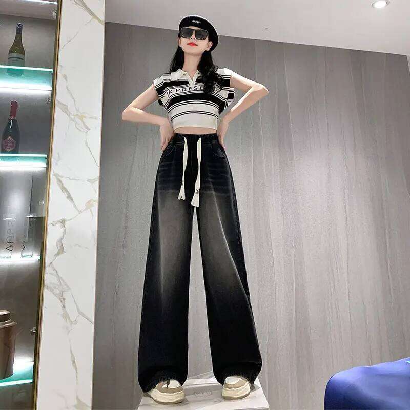 High Elastic Wasit Plus Size For Women 2025 Autumn New Arrival Full Length Black Jeans Woman Streetwear Casual Denim Pants