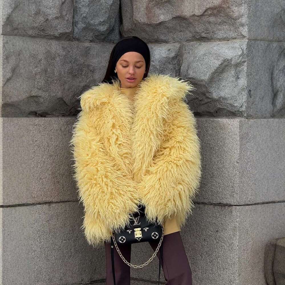 Cross-Border Yellow Plush European and American Style Faux Fur Coat for Women Oversize Outfit Top