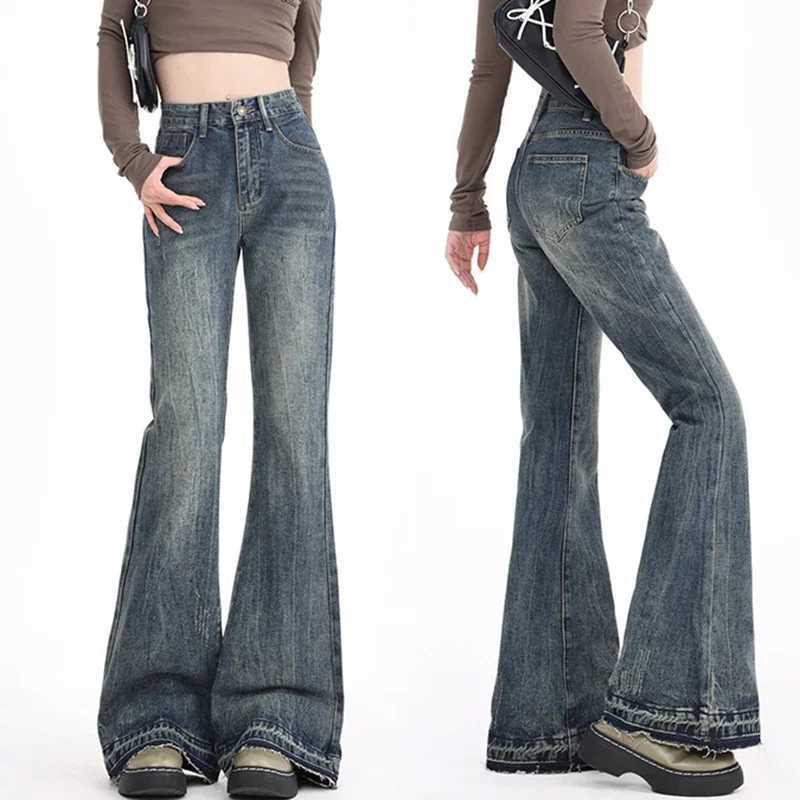 Burr Edge Design Vintage Flare Jeans High Waist Korea Casual Skinny Denim Pants New Women Streetwear Strecth Boot Cut vaqueros C251110