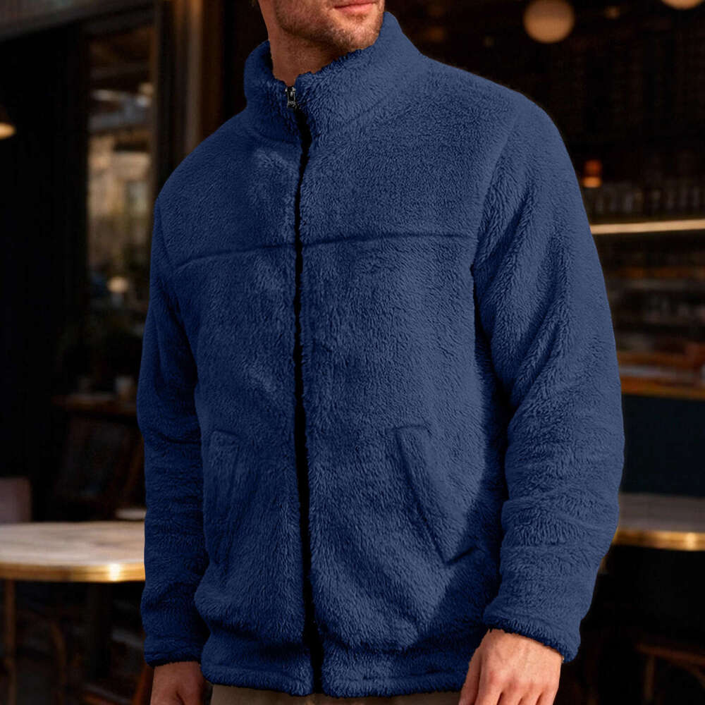 Cross-Border European and American Amazon Casual Sports Zipper Design Soft Couple Loose Arctic Velvet Stand Collar Jacket Coat