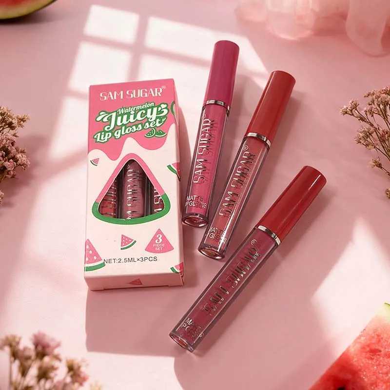 Fruit Cherry Strawberry Liquid Lipstick Makeup Kit Non Stick Cup Colorfast Long Lasting Velvet Matte Peach Lip Gloss Set 3pc/setT251110