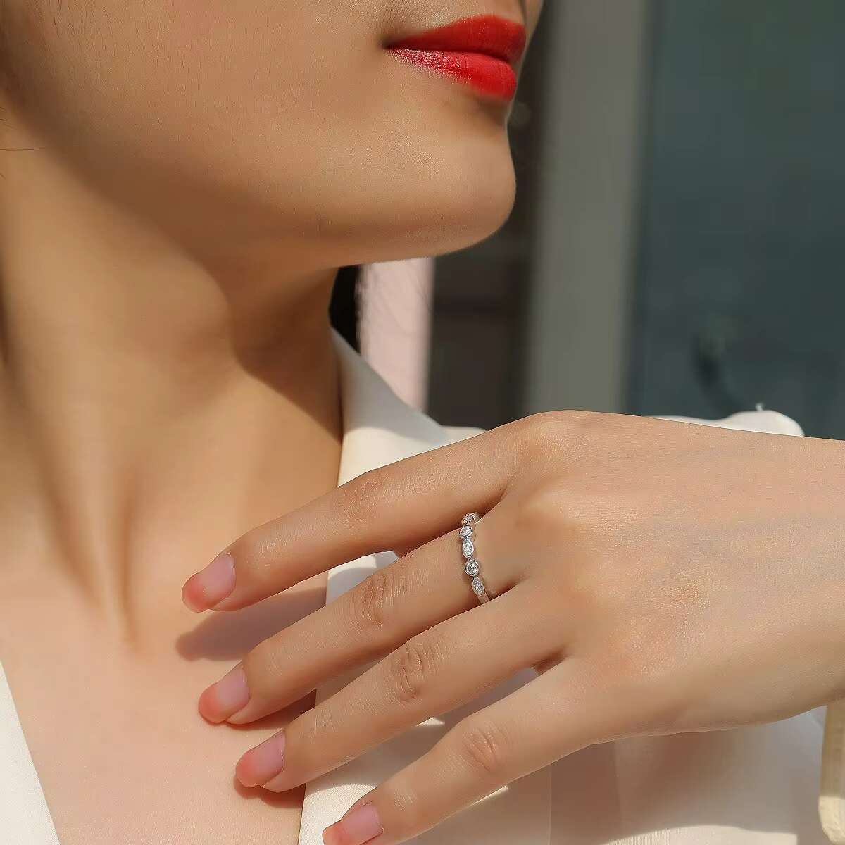 Minimalism S925 Sterling Silver Plated 18k White Gold Evil Eye Ring Fashion Jewelry Inlay Moissanite Geometry Ladies Casual Ring