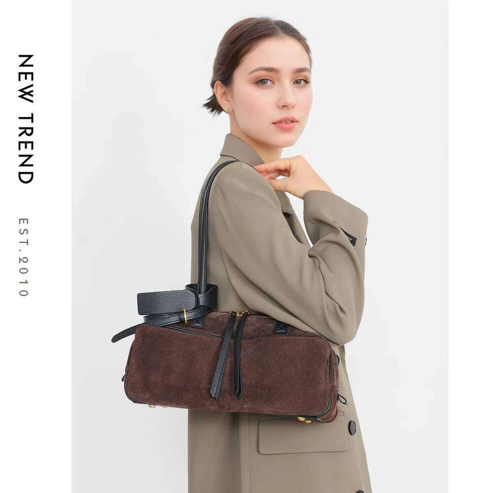 Niche Matte Cowhide Bowling New Commuter Large Capacity Boston Genuine Leather Handbag Shoulder Bag For Women Top-Handle Bags