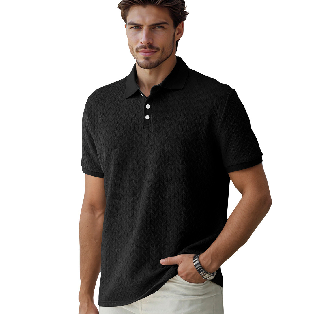 Polo shirt solid color jacquard short sleeved casual slim fit lapel shirt for men
