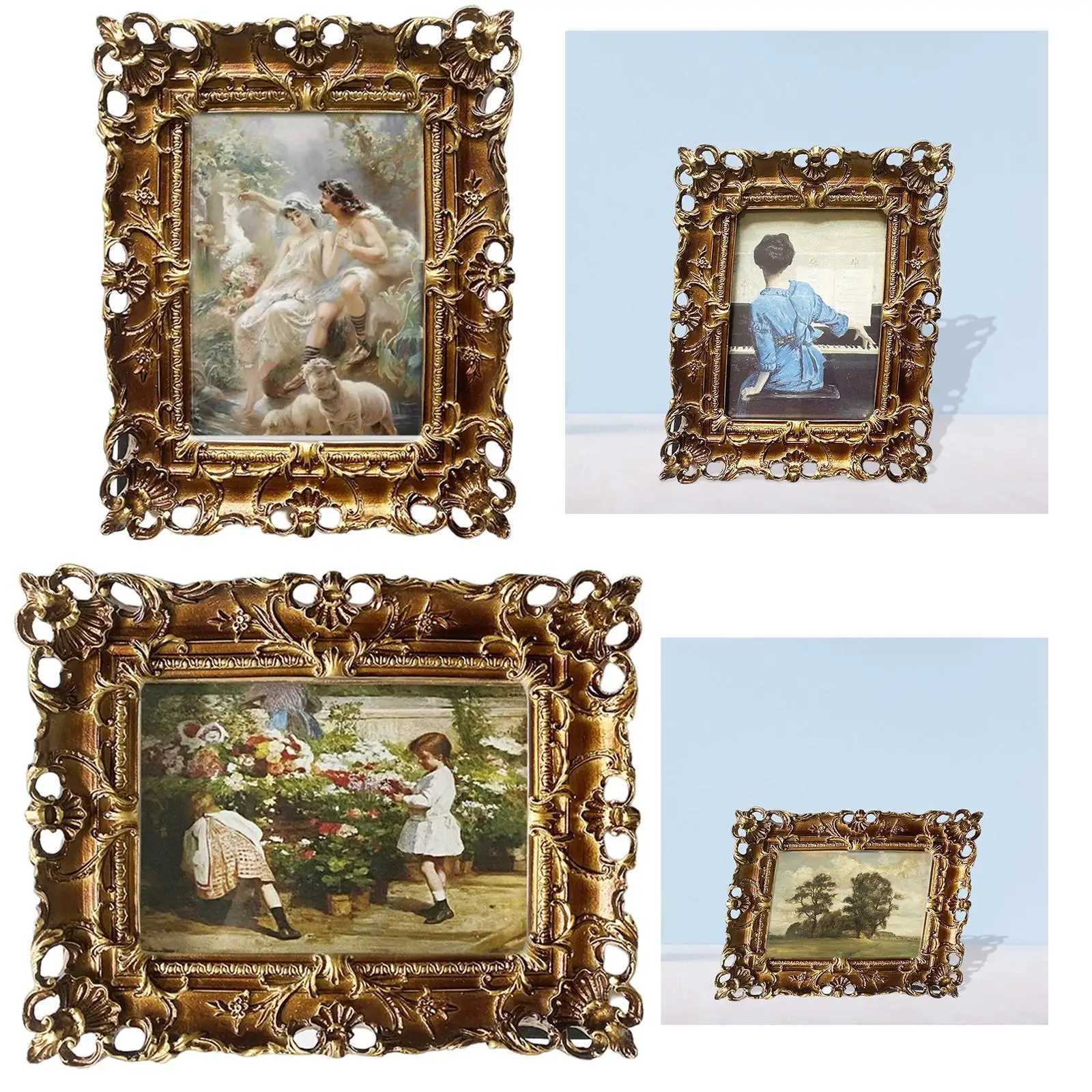 Vintage Style Picture Rectangle Embossed Display Tabletop Wall Hanging Resin Photo Frame for Decoration Home Arts Portrait L251110 H260306