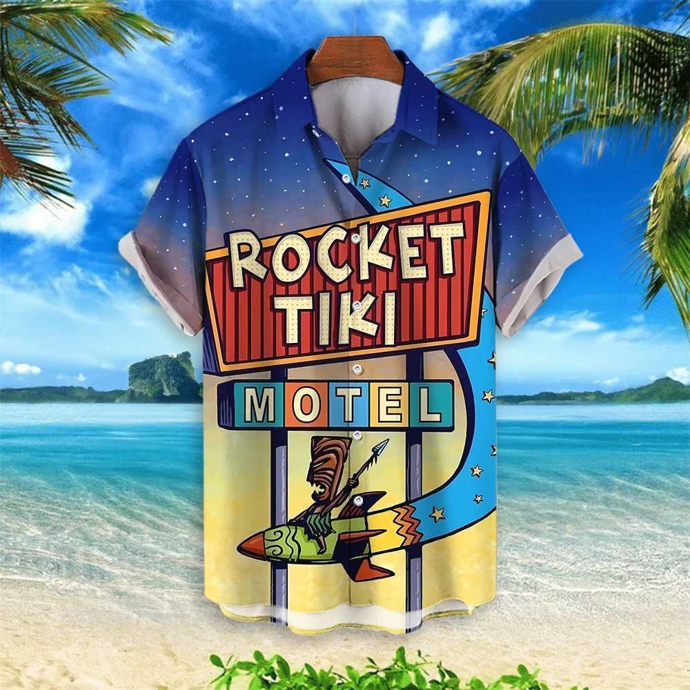 2024 New Retro Mens Wear 3D Tiki Printed Hawaiian Mens Wear Loose Casual Mens Wear Fashion Trend Mens Short Sleeves X250410