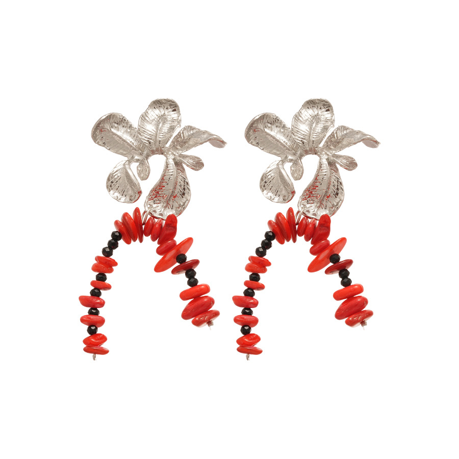 Silver Needle Texture Flower Shell Tassel Light Luxury Niche Design European and American Cross-Border Exaggerated Earrings for Women