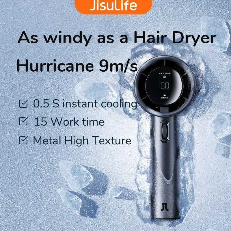 JISULIFE Mini Portable Manual Fan 100 Wind Speed 5000mAh USB Battery Charging LED Digital Display Travel Camping Outdoor X250410