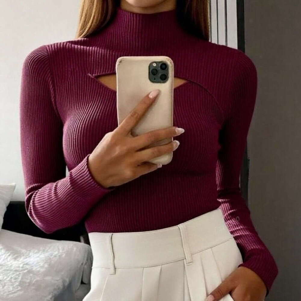 Half Turtleneck Sweater for Women, Autumn and Winter, New Cross-Border Foreign Trade, Hollow Knitted Sweater, Stylish Inner Layer, Mid-Neck Base Shirt
